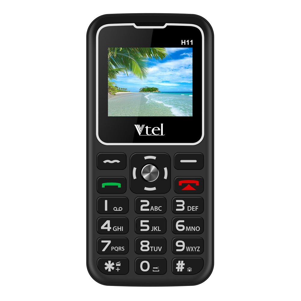 Điện thoại Vtel Happy H11 (Điện thoại cho người già - 2 Sim) - Gọi SOS khẩn,  Số To, Chữ To, Loa to, FM loa ngoài, Pin lớn, Thiết Kế Đẹp - Hàng Chính Hãng