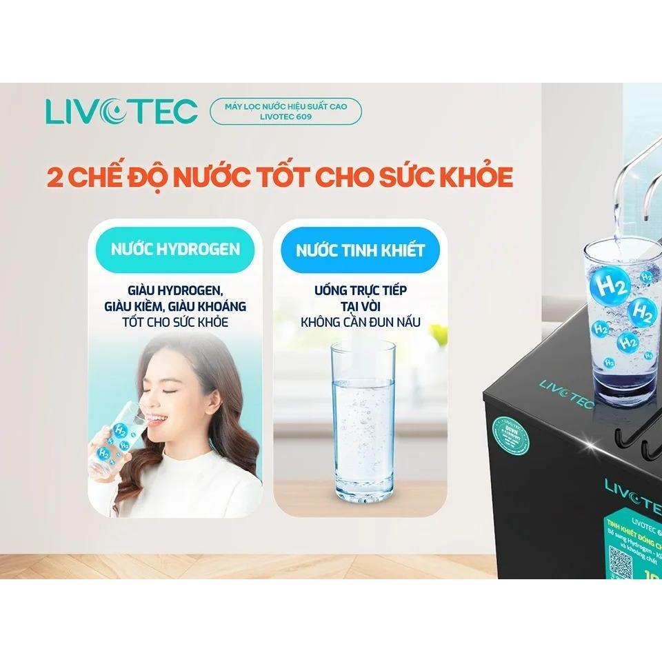 [TẶNG BỘ LÕI] Máy lọc nước RO Livotec 609, Tinh khiết đóng chai, Giàu kiềm, giàu khoáng, 2 chế độ nước