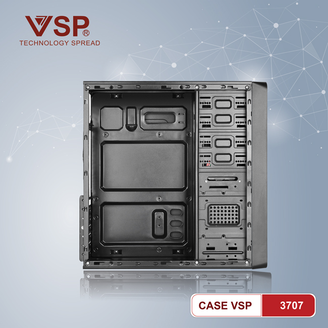 Vỏ máy tính Case VSP 3707 (ATX/Micro-ATX) (Không kèm FAN) - Hàng chính hãng Tech Vision phân phối