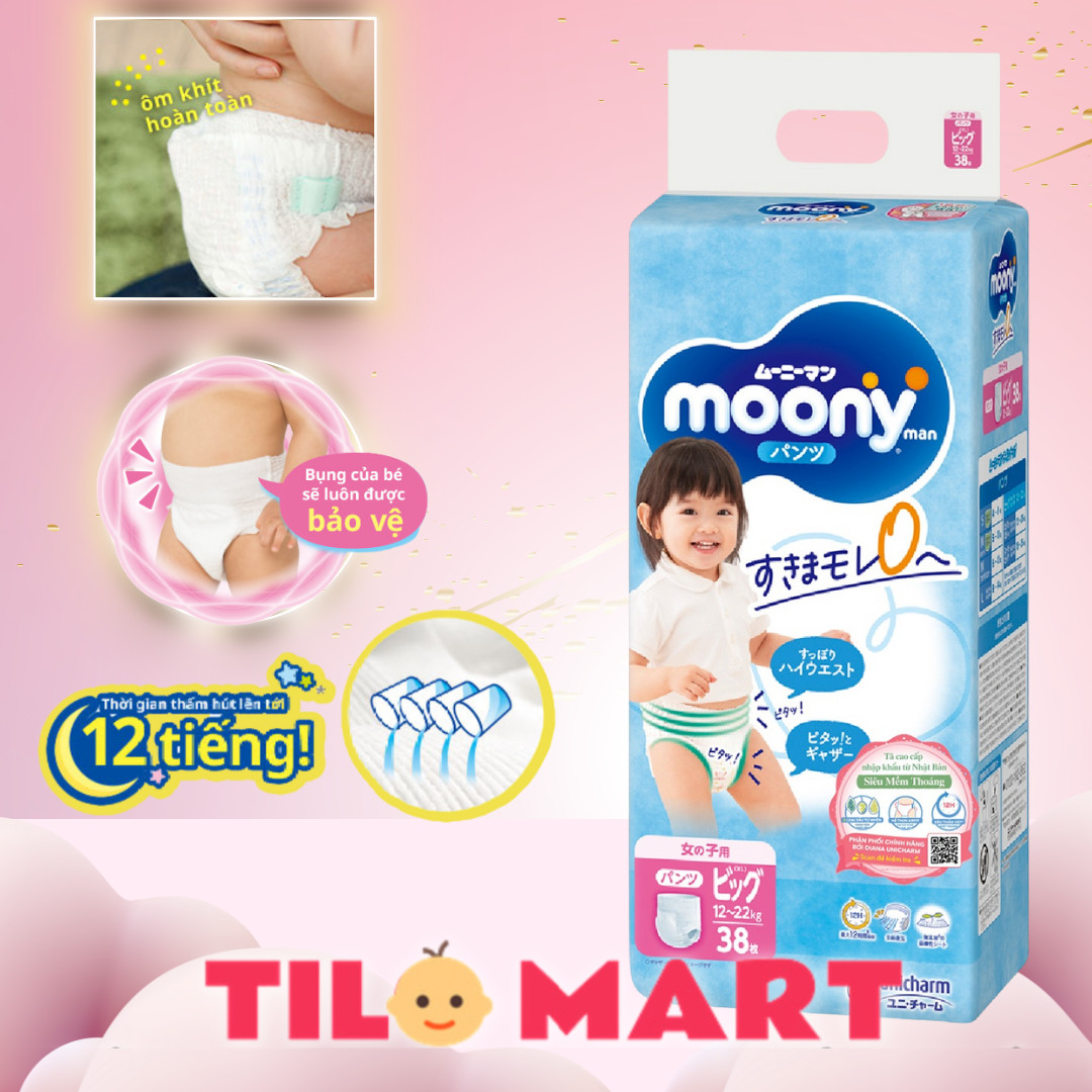 Tã Quần Cao Cấp Moony Nhật Bản Bé Gái XL38