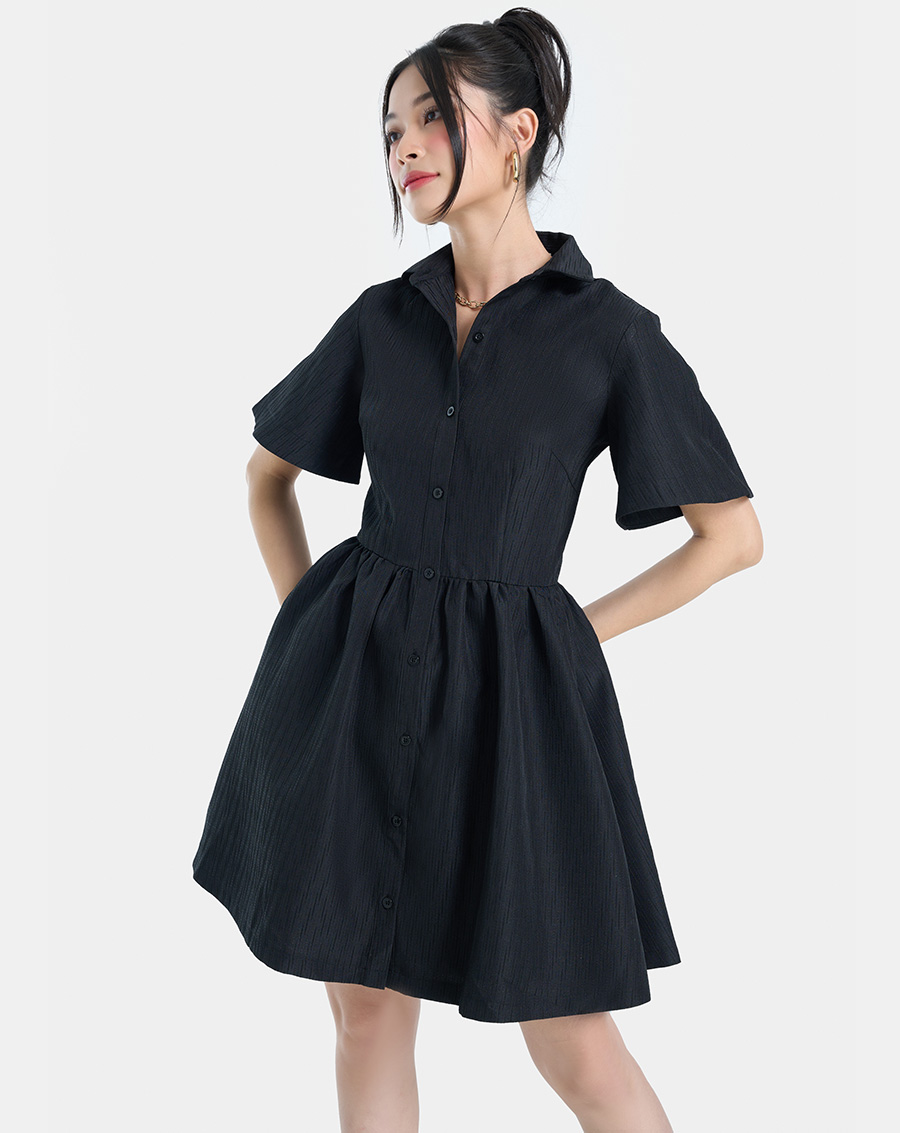 Đầm Ngắn Nữ Thời Trang JUNO Cổ Sơ Mi Dáng Xoè JNDNG013