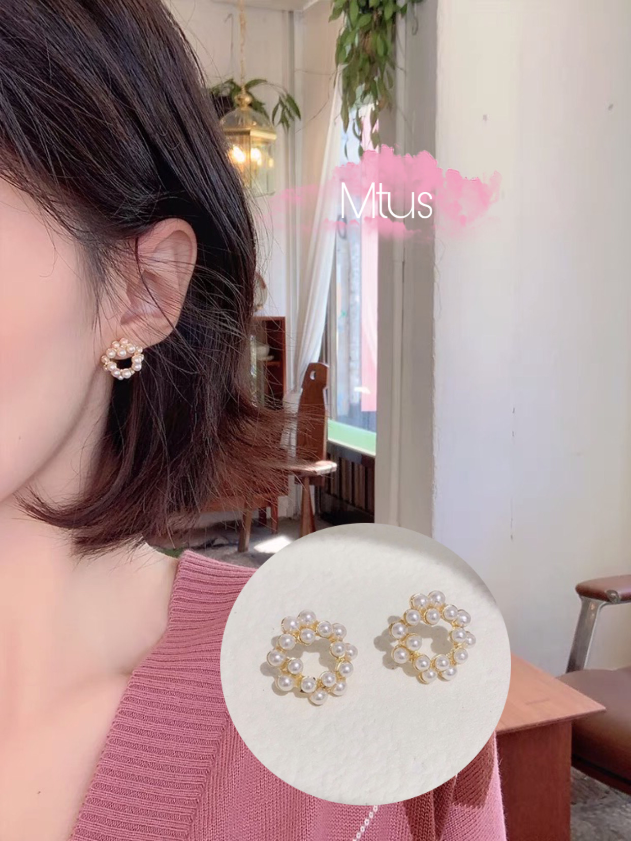 Khuyên tai tròn đính ngọc trai nhân tạo sang chảnh