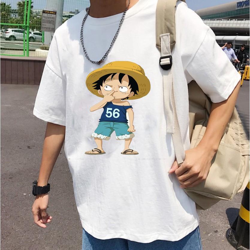 Áo thun nam tay ngắn chất cổ tròn, Áo phông nam cộc tay in hình Luffy OnePiece