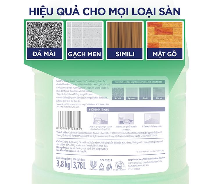 Combo 3 CAN Nước lau sàn Sunlight Hương hoa diên vỹ Can 3.8KGX3
