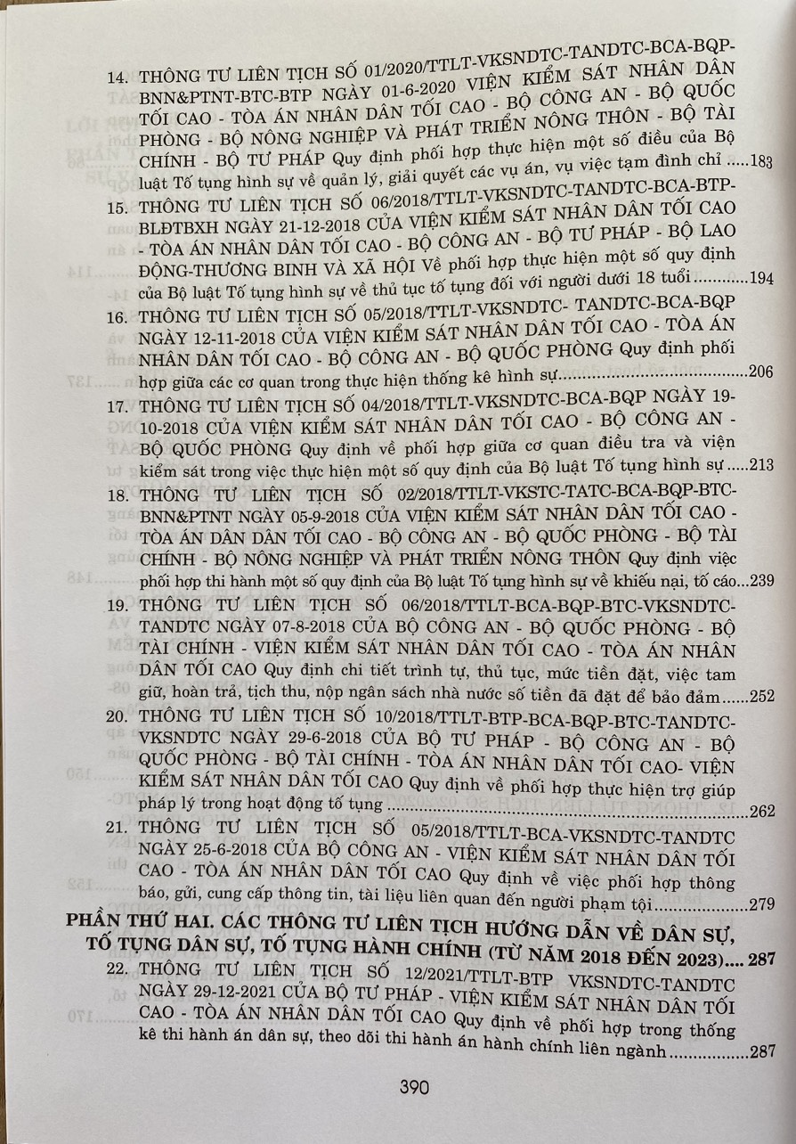 Các Thông Tư Liên Tịch của Toà Án Nhân Dân Tối Cao - Viện Kiểm Sát Nhân Dân Tối Cao- Bộ Tư Pháp - Bộ Công An - Bộ Quốc Phòng Về Hình Sự, Dân Sự, Hành Chính, Kinh Tế, Thương Mại, Lao Động  từ năm 2016-2023