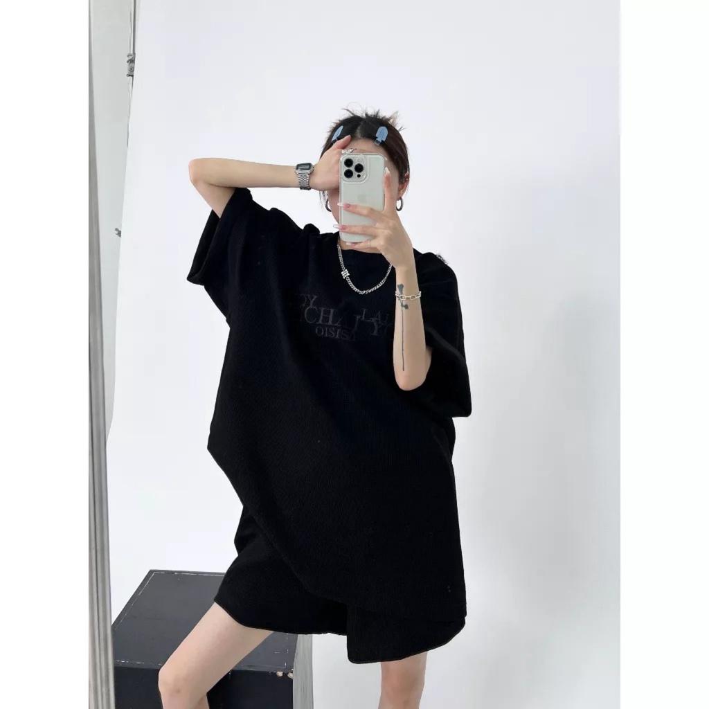 Bộ Áo Thun Unisex FFICHAI YOU Kèm Quần Short Dáng Rộng In Chữ