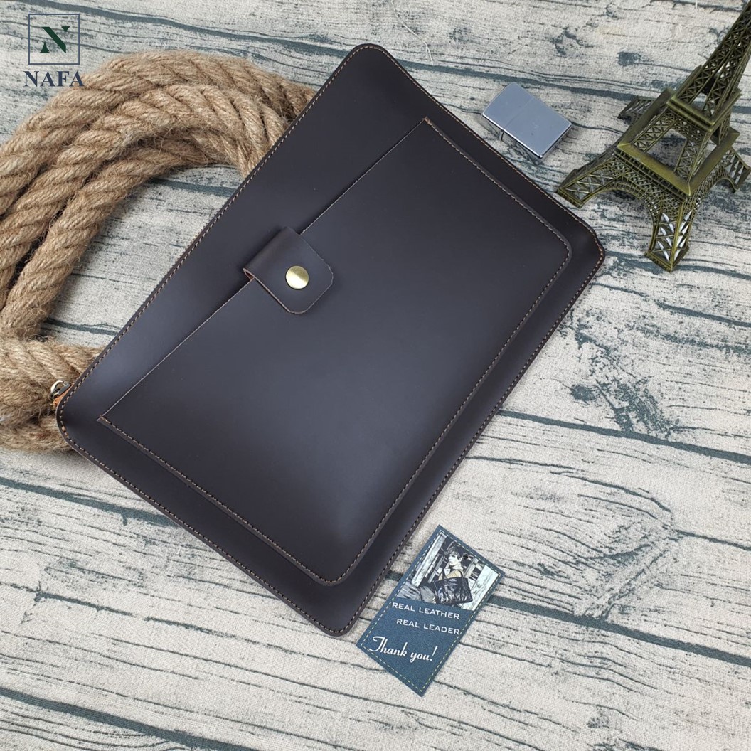 Clutch cầm tay nam, túi đựng macbook, ipad 12inch NAFA CL139 da bò sáp - màu nâu