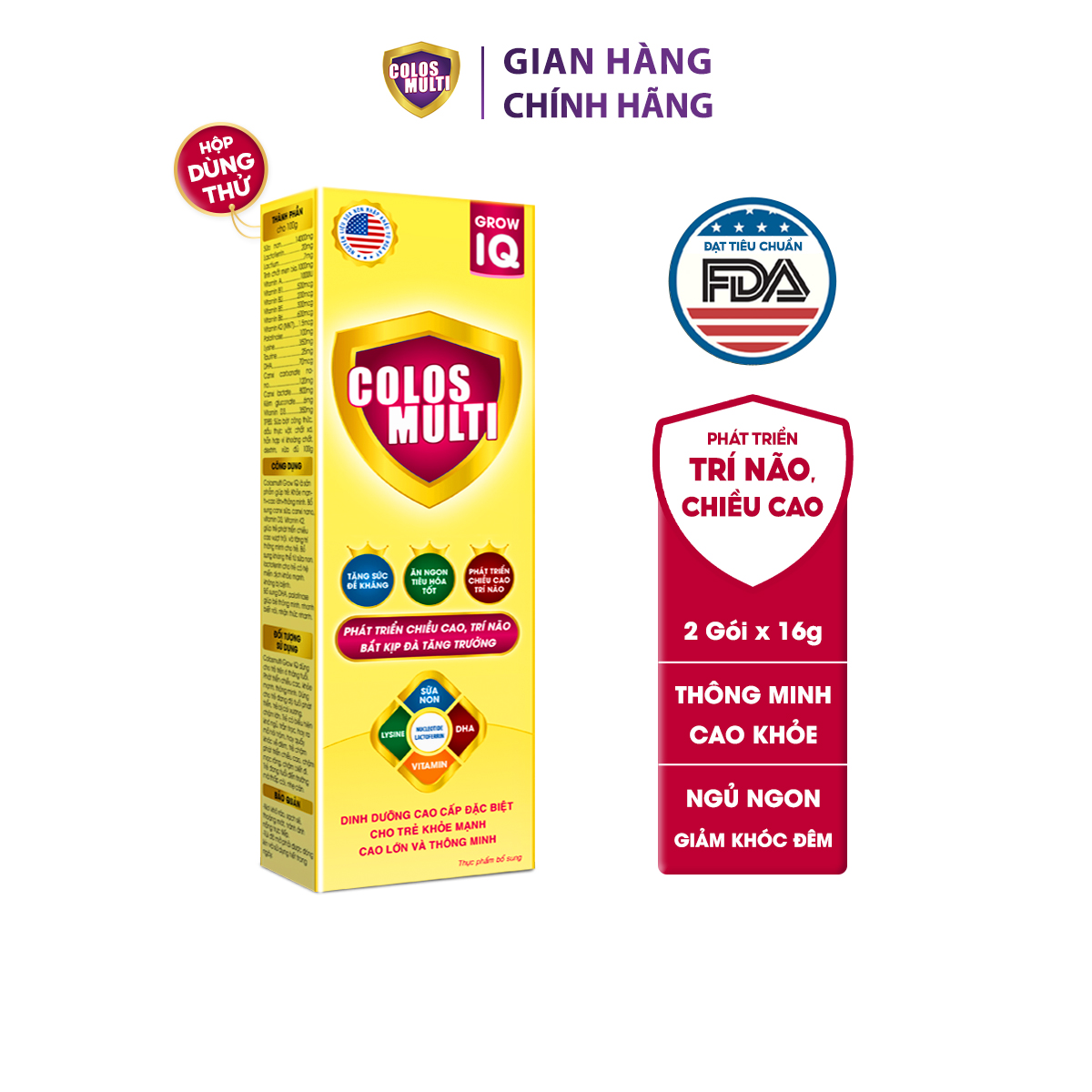 [ HỘP DÙNG THỬ] Sữa non Colosmulti IQ hộp 2 gói x 16g phát triển chiều cao và trí thông minh cho trẻ