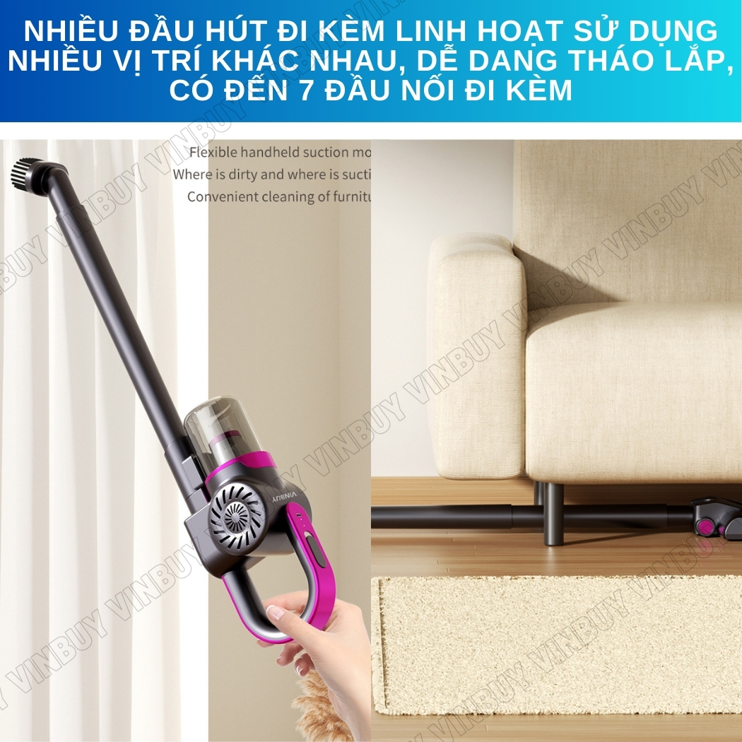 Máy hút bụi cầm tay không dây giường nệm lau nhà 5 trong 1, vacuum cleaner đa năng công suất mạnh 22000PA, hút bụi khô và ướt - Hàng chính hãng VINBUY