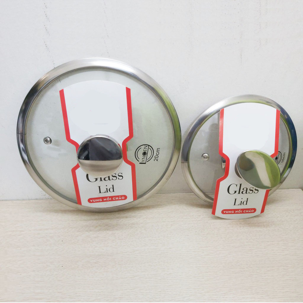 Nắp vung nồi chảo kính cường lực viền inox Lyncen xuất Nhật size 16/18/20/22/24/26/28/30cm