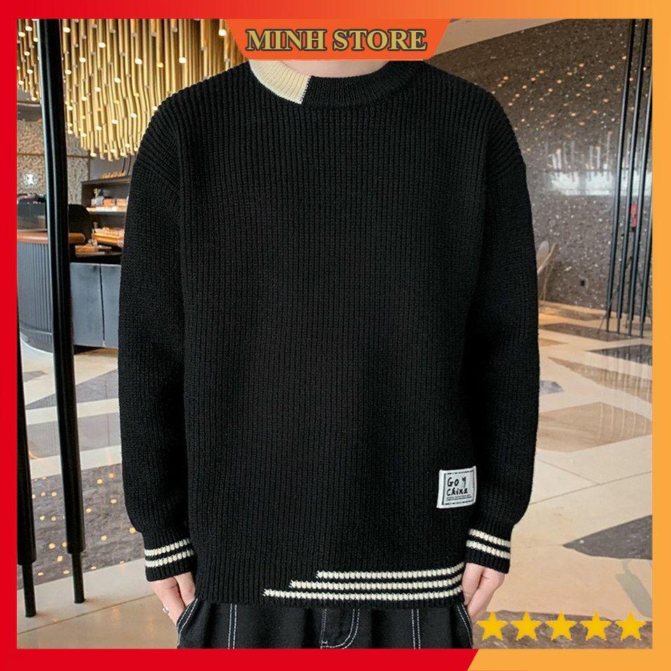 Áo len nam dài tay vá gấu cá tính, áo len nam chất liệu cao cấp phong cách trẻ trung AL06 - MINHSTORE