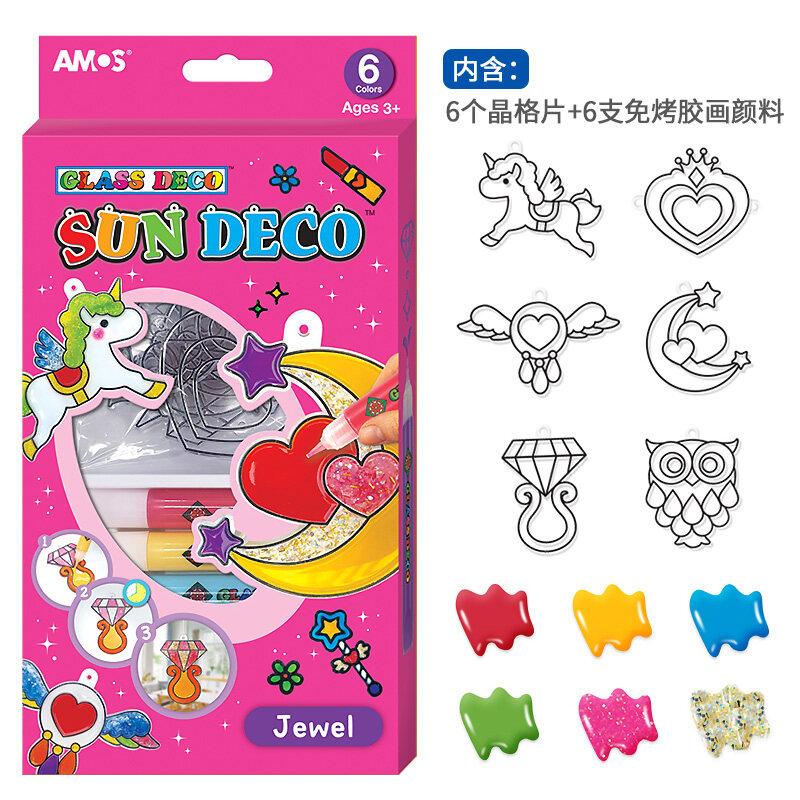 Hộp màu vẽ trang trí trên kính nhập khẩu Hàn Quốc AMOS Glass Deco Sundeco Jewel SD10P6-J - Chủ đề Viên Ngọc Quý
