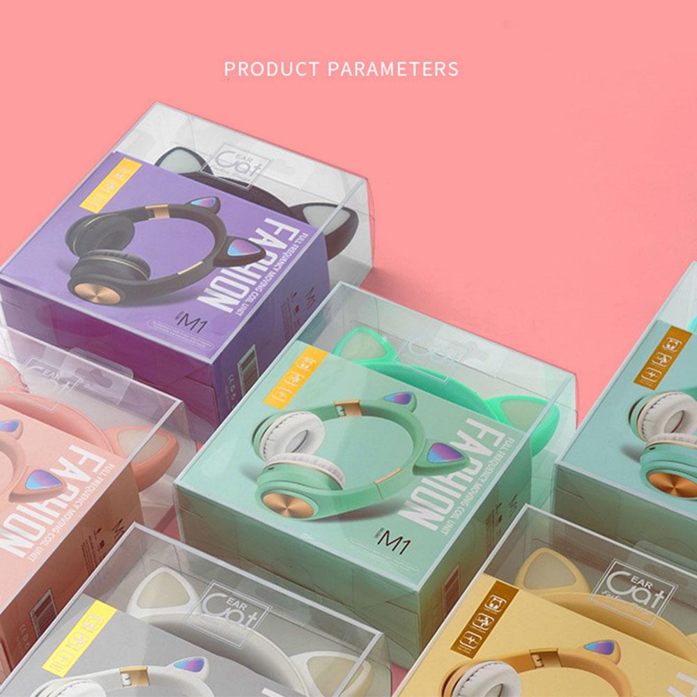 Ms Sáng Mèo Tai Tai Nghe Không Dây LED Kid Cô Gái Nhạc Stereo Mũ Bảo Hiểm Điện Thoại Bluetooth 5.0 Có Thể Điều Chỉnh Tai Nghe Tai Nghe Chụp Tai