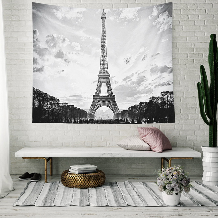 Tranh vải decor không gian phòng phong cách Châu Âu có đèn LED mẫu tháp Eiffel