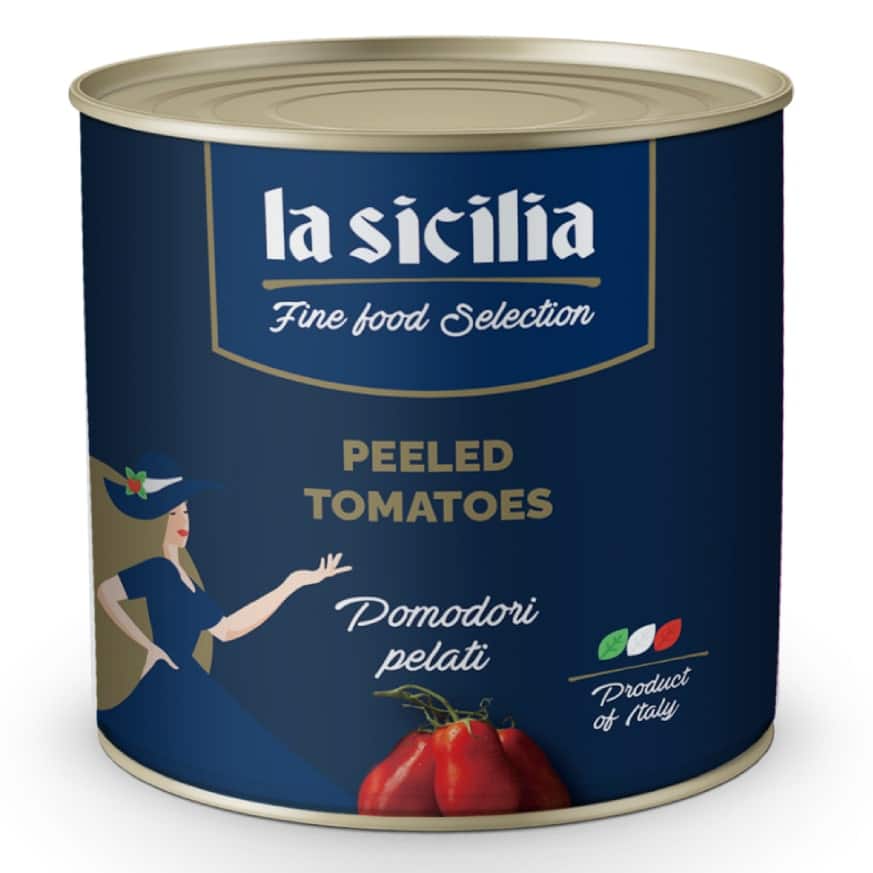 Cà chua lột vỏ nguyên trái ( Peeled Tomato ) La Sicilia lon 2.55kg. Date 2026