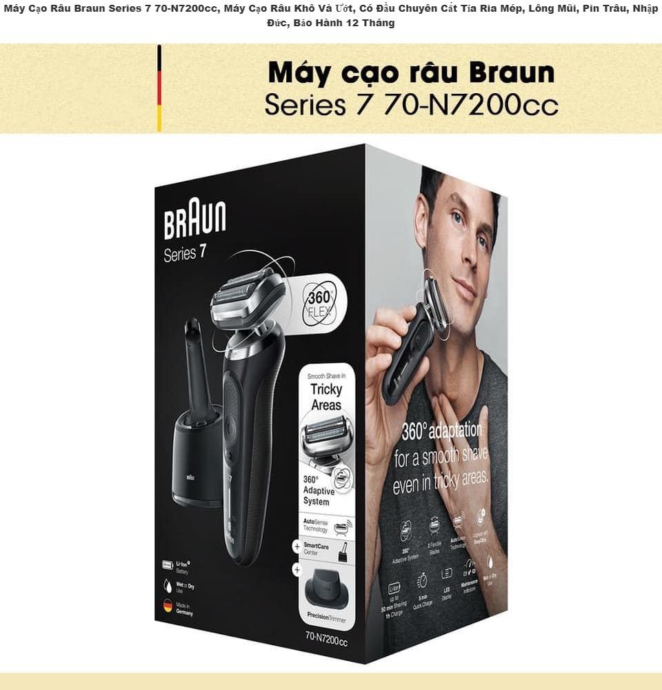 Máy Tông Đơ, Cắt Tóc, Cạo Râu Braun Series 7 70-N7200cc, Máy Cạo Râu Khô Và Ướt, Có Đầu Chuyên Cắt Tỉa Ria Mép, Lông Mũi