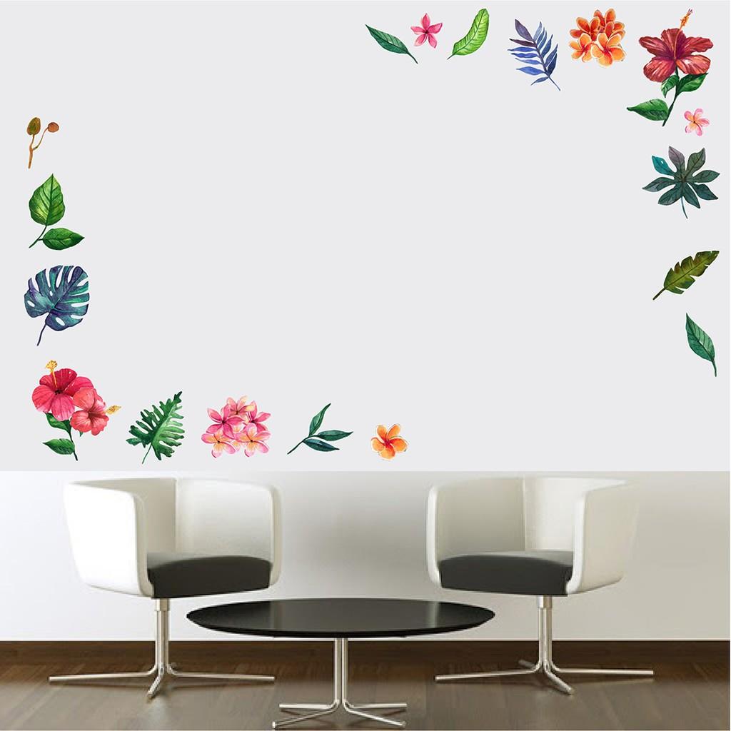 Decal trang trí quán hoa lá nhiệt đới