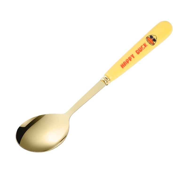 Set 6 thìa vịt vàng DUCK dễ thương kèm vỏ hộp xinh xắn - Bộ 6 muỗng hình vịt mạ vàng đáng yêu cán dài cho bé ăn dặm