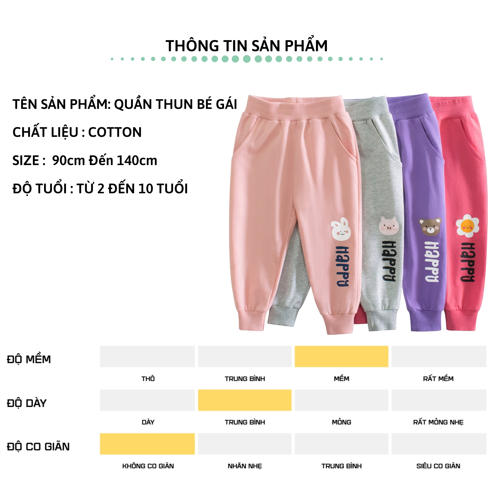 Quần thun dài bé gái 27Kids 27Home Quần thu đông nữ 100% Cotton cho trẻ từ 2-10 tuổi GLPE2