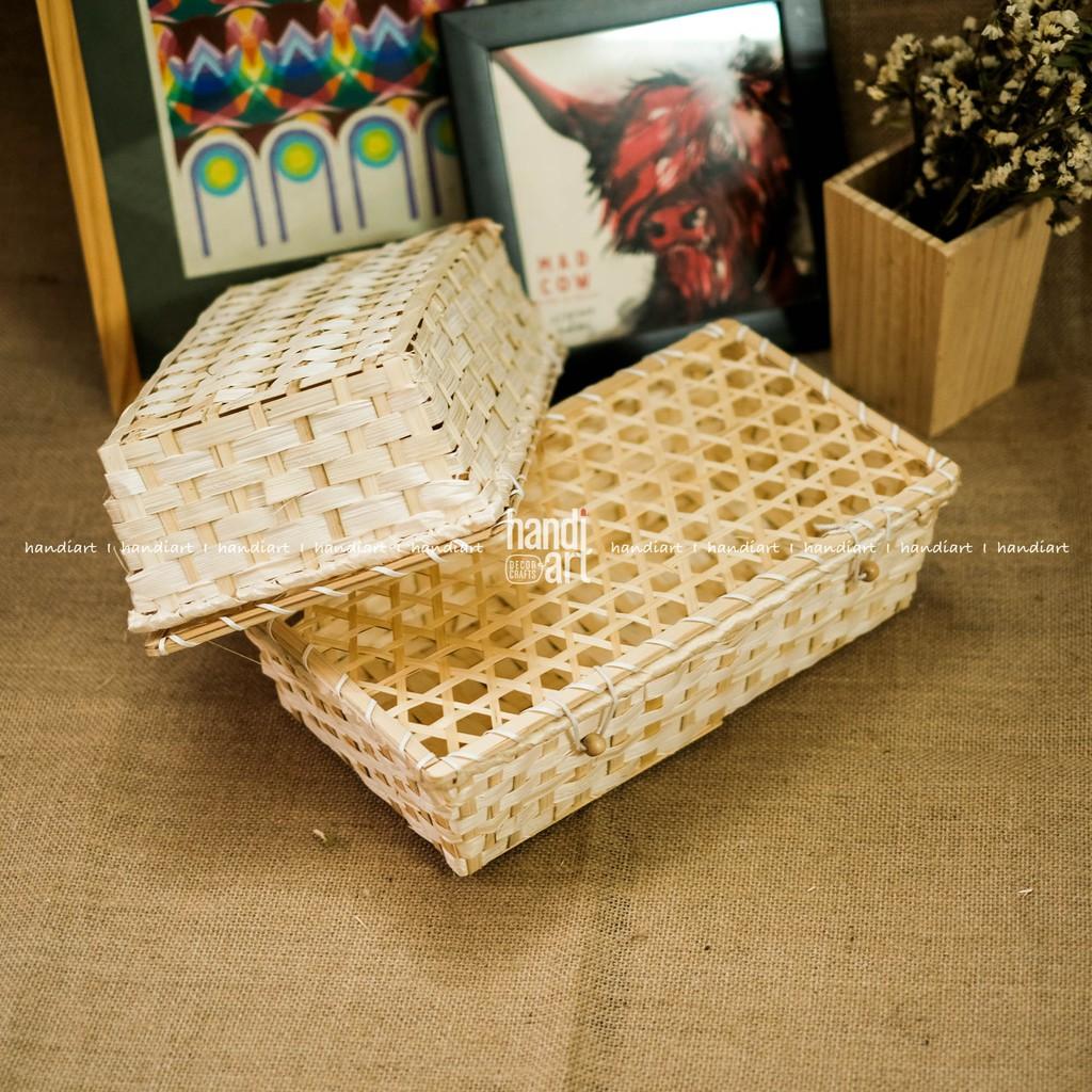 Hộp tre đan có quai - hộp tre đan hình chữ nhật - Woven bamboo box