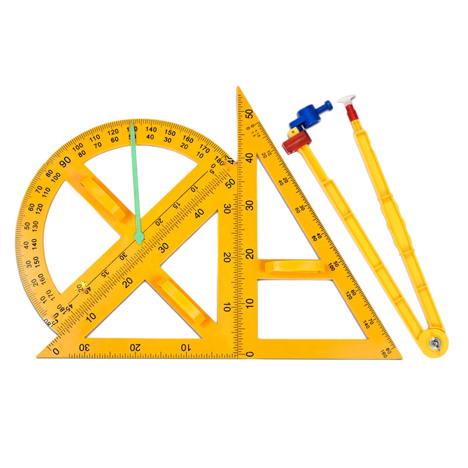 4x Math Geometry Rulers Compass Angle Measurement Stationery Tool Protractor Triangle Ruler for Students Whiteboard School