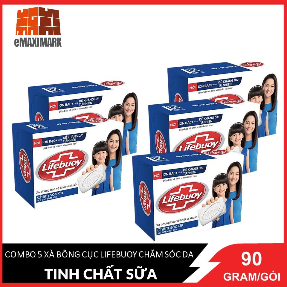 COMBO 5 Xà Bông Cục Lifebuoy Chăm Sóc Da Với Tinh Chất Sữa 90gx5