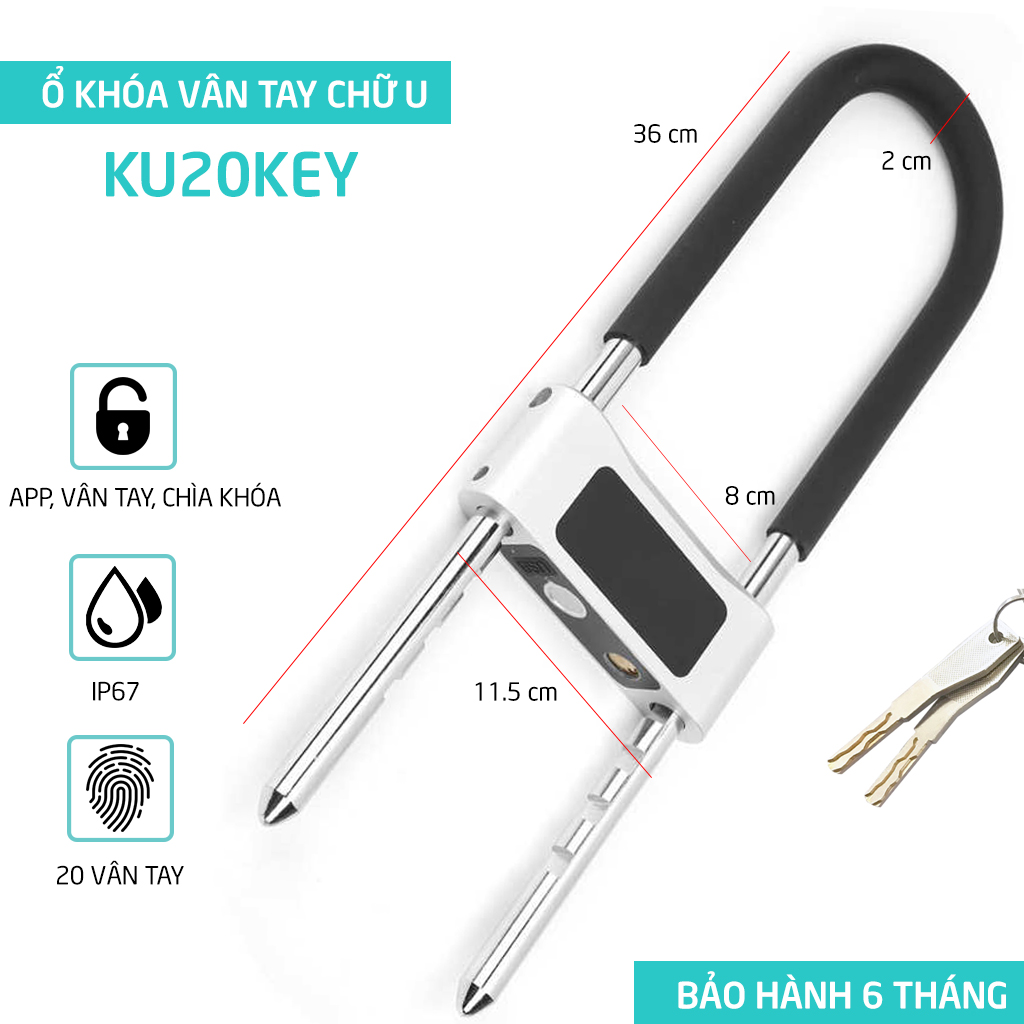 Ổ khóa vân tay có chìa thông minh KU20Key hình chữ U