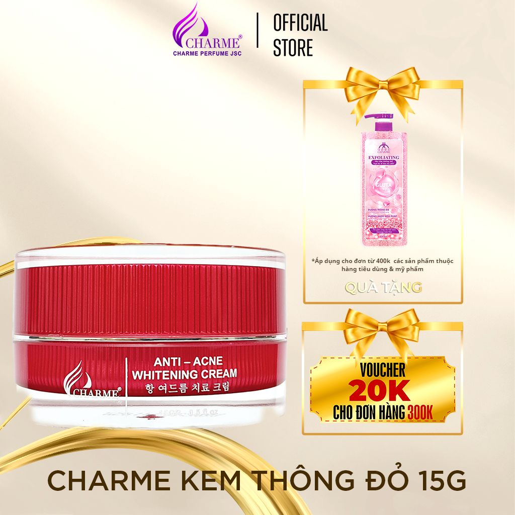 Kem thông đỏ, Charme anti acne, ngừa mụn, sáng da, không gây kích ứng, phù hợp cho mọi loại da, 15g