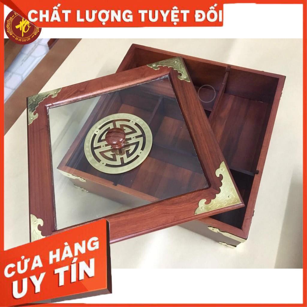 Khay Đựng Bánh Kẹo Ngày Tết bằng Gỗ Hương Cao Cấp Vuông Kính Bọc Đồng - BẢO HÀNH 1 ĐỔI 1