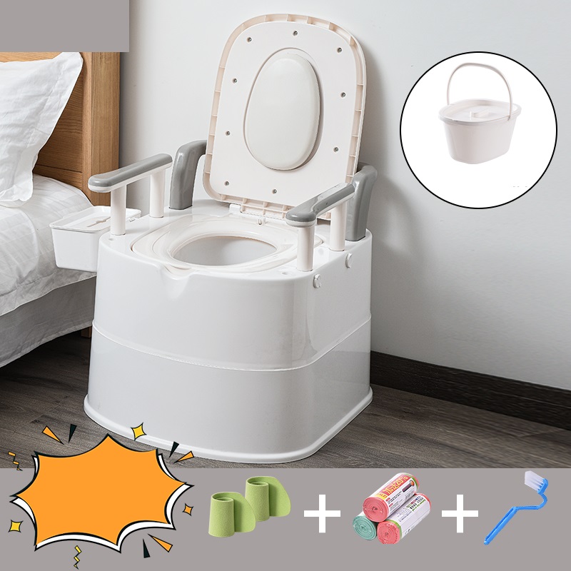 Bồn Cầu Di Động Cho Người Già Có Tay Vịn và tựa lưng , Bô Vệ Sinh Chống Trượt cho người bệnh, người già