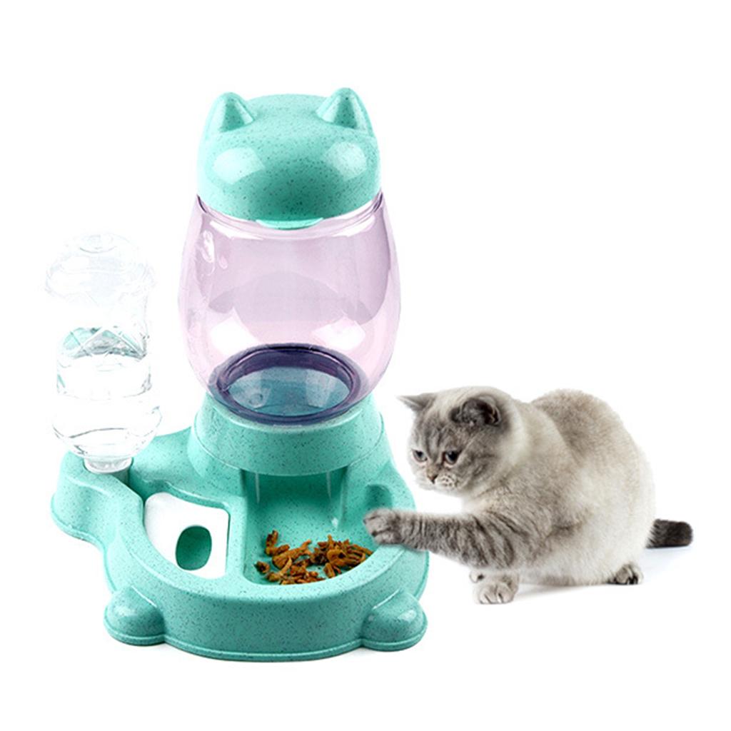 Cat Self Feeder and Waterer Drinking Water/Automatic Feeding Bowls Green