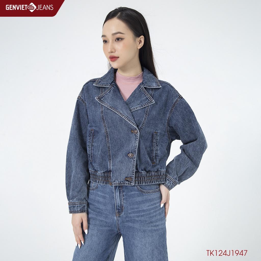 Áo Khoác Jeans Nữ Cổ Biker GENVIET TK124J1947