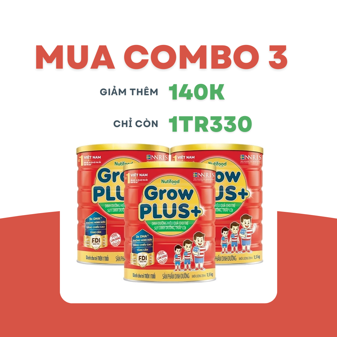 Sữa Bột Nutifood GrowPLUS+ Suy Dinh Dưỡng 1.5kg - Tăng Cân, Tăng Chiều Cao (Lon 1.5kg)