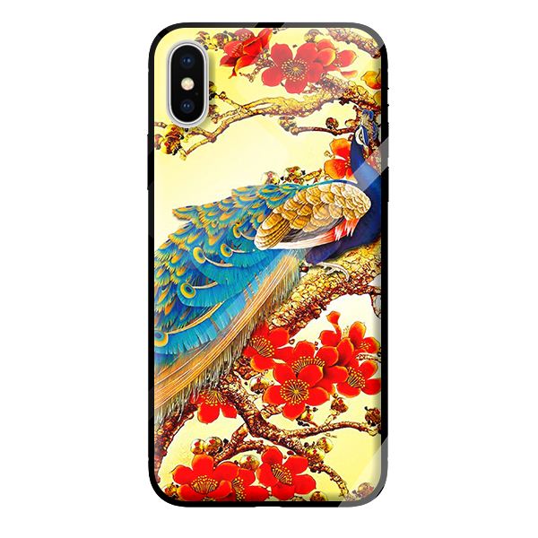 Ốp kính cường lực cho iPhone X mẫu chim công 5 - Hàng chính hãng