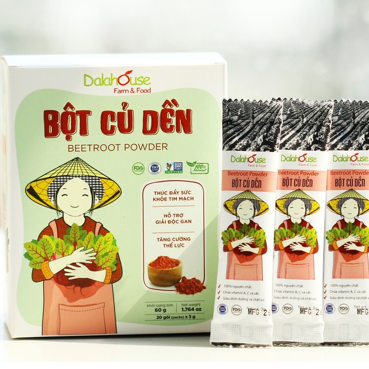 Bột củ dền Dalahouse Hộp 60gr (Mẫu mới gồm 20 tuýp tiện dụng) - Nguyên chất sấy lạnh - Organic giúp bổ máu - Đạt tiêu chuẩn Châu Âu