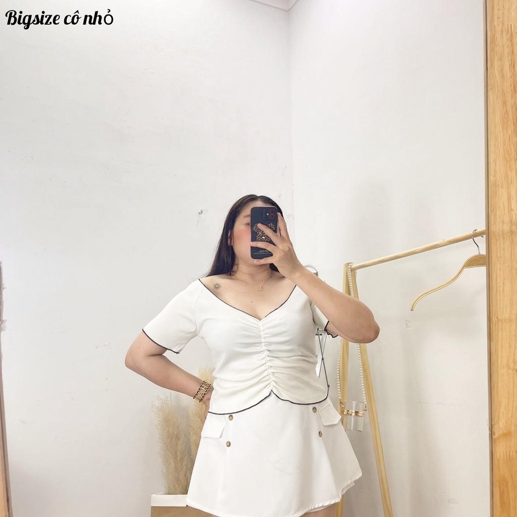 Áo thun tay ngắn bigsize nữ cổ chữ V rút dáng croptop co giãn mạnh A32 - Đen