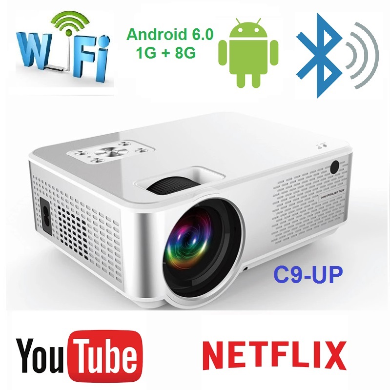 Máy chiếu  Android 6.0 projector Cheerlux C9  kết nối WIFI, Bluetooth, kết nối không dây với điện thoại, điều chỉnh vuông hình keystone 4 chiều, xem nét 100 inch. Hàng chính hãng.