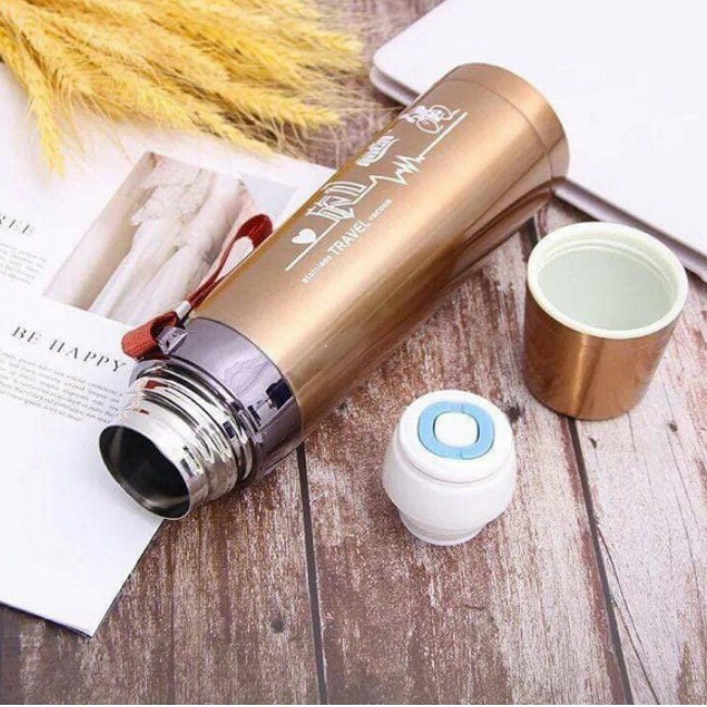 Bình Giữ Nhiệt Nóng Lạnh Cao Cấp Pure Healthy Happy 800ml, Bình Giữ Nhiệt Inox304 Không Gỉ Có Nắp Đậy Chống Tràn