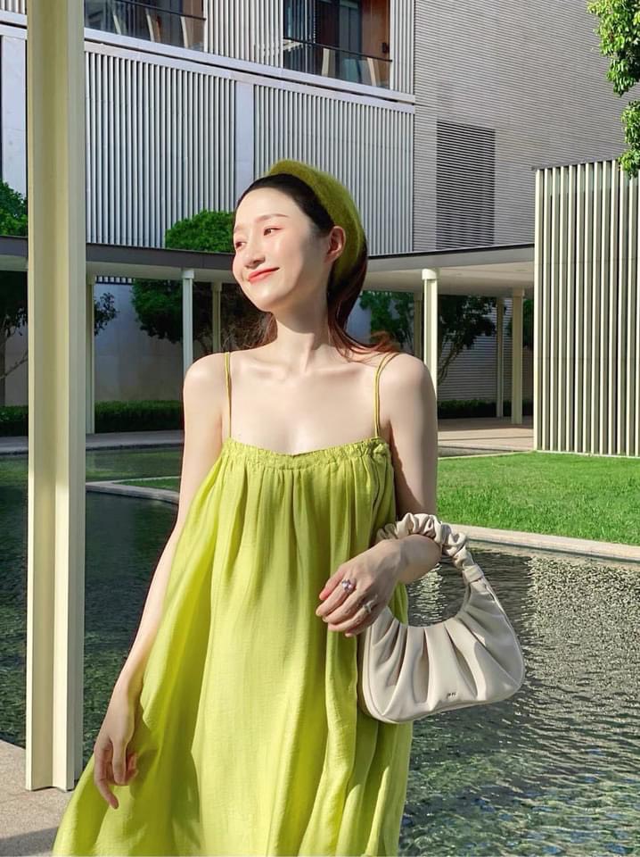 Đầm maxi 2 dây dáng dài rộng chun ngưc, váy 2 dây đi biển bầu bí xinh xắn