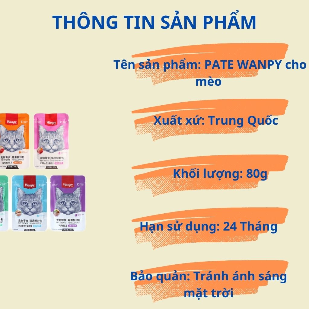 PATE WANPY dinh dưỡng thơm ngon cho mèo - gói 80g