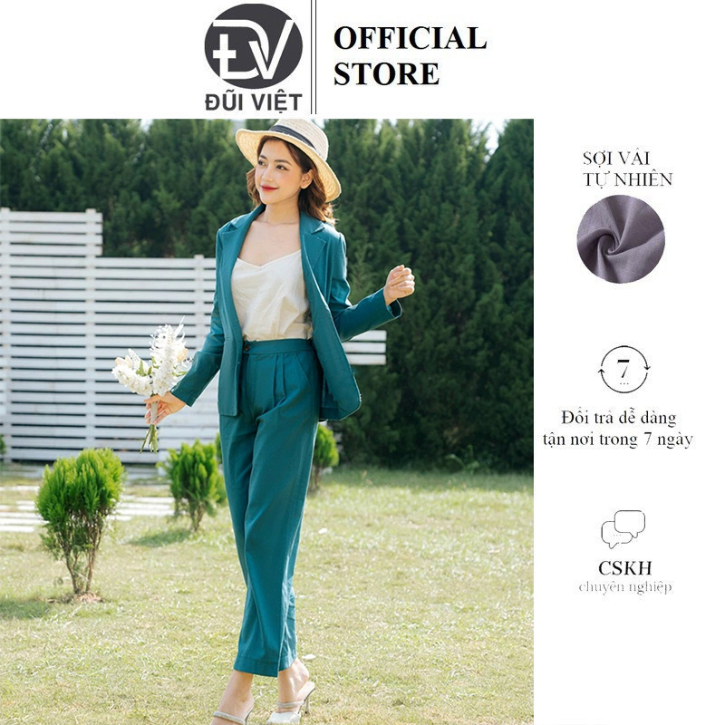 Hình ảnh Set vest blazer nữ quần dài thiết kế suông nhẹ thời trang mùa xuân hè cho nữ Đũi Việt