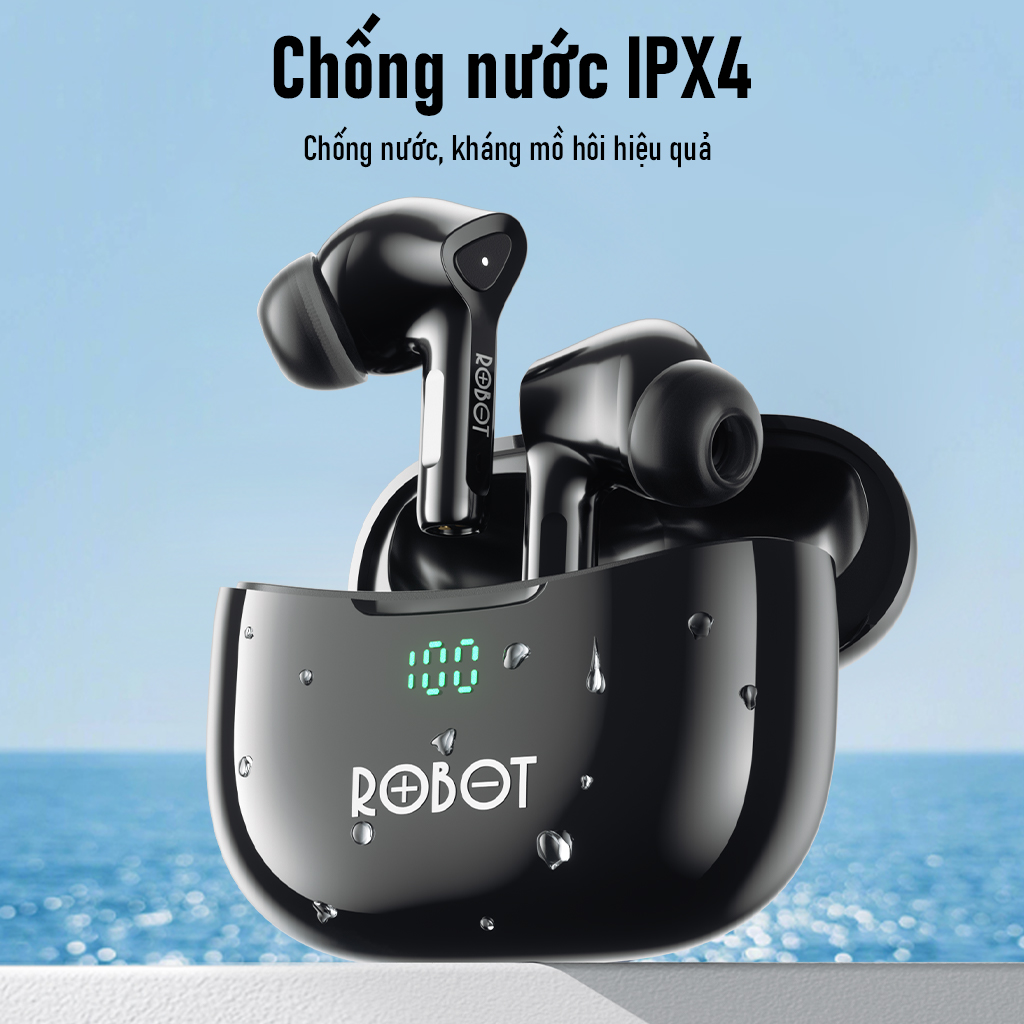 Tai Nghe Bluetooth ROBOT Airbuds T30 Plus Thiết Kế In-Ear Chống Nước Hàng Chính Hãng