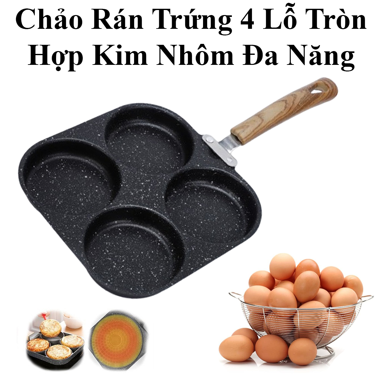 Khuôn Chảo Rán Trứng 4 Lỗ Tròn Loại Dày Hợp Kim Nhôm Đa Năng