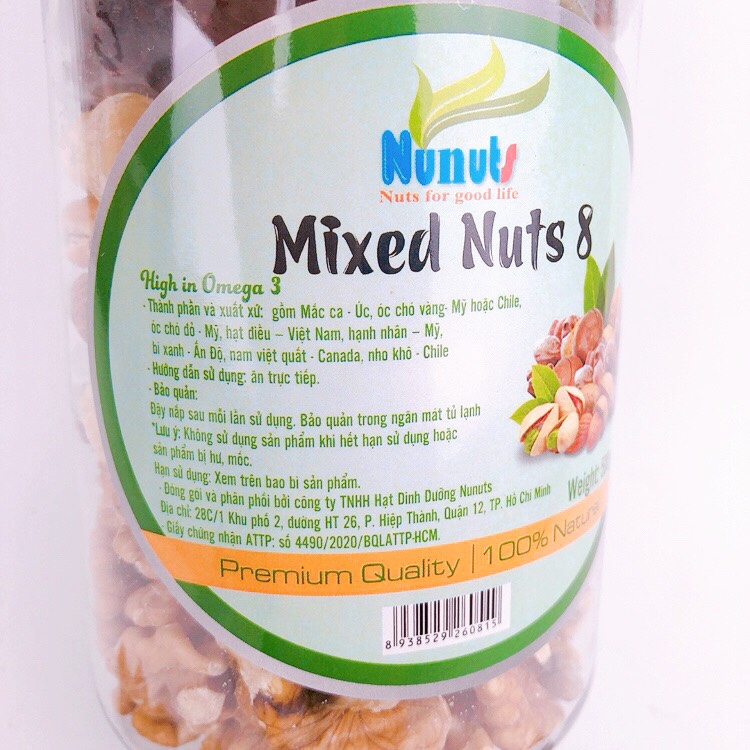 MIX 6 LOẠI HẠT VÀ 2 QUẢ SẤY CHO MẸ BẦU HẾT NGÉN, CON THÔNG MINH (1 HŨ 500G)