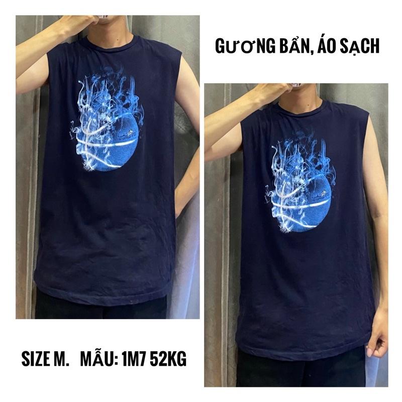 Áo tanktop nam nữ UNISEX in hình lửa màu xanh size M