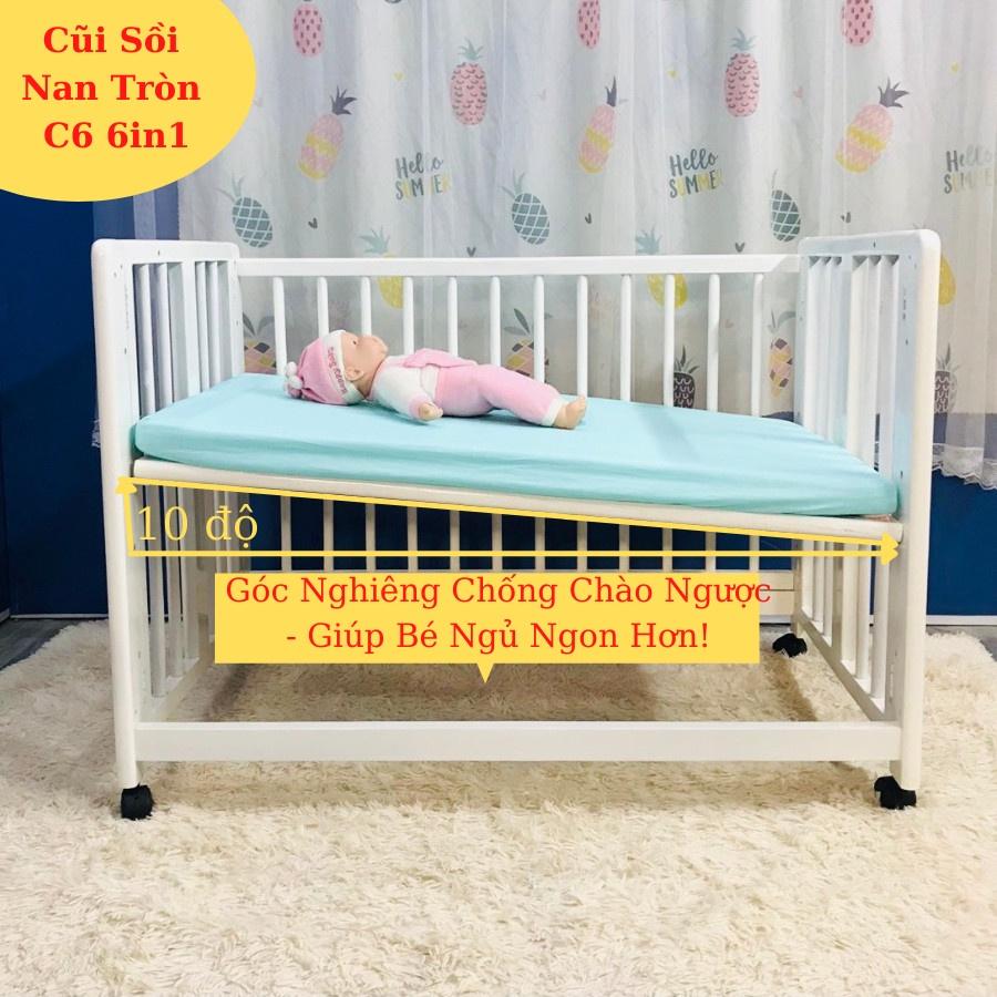 Nôi Cũi Sồi Nan Tròn Chống Trào Ngược CS6T Goldcat 6IN1, Bảo Hành 3 Năm.