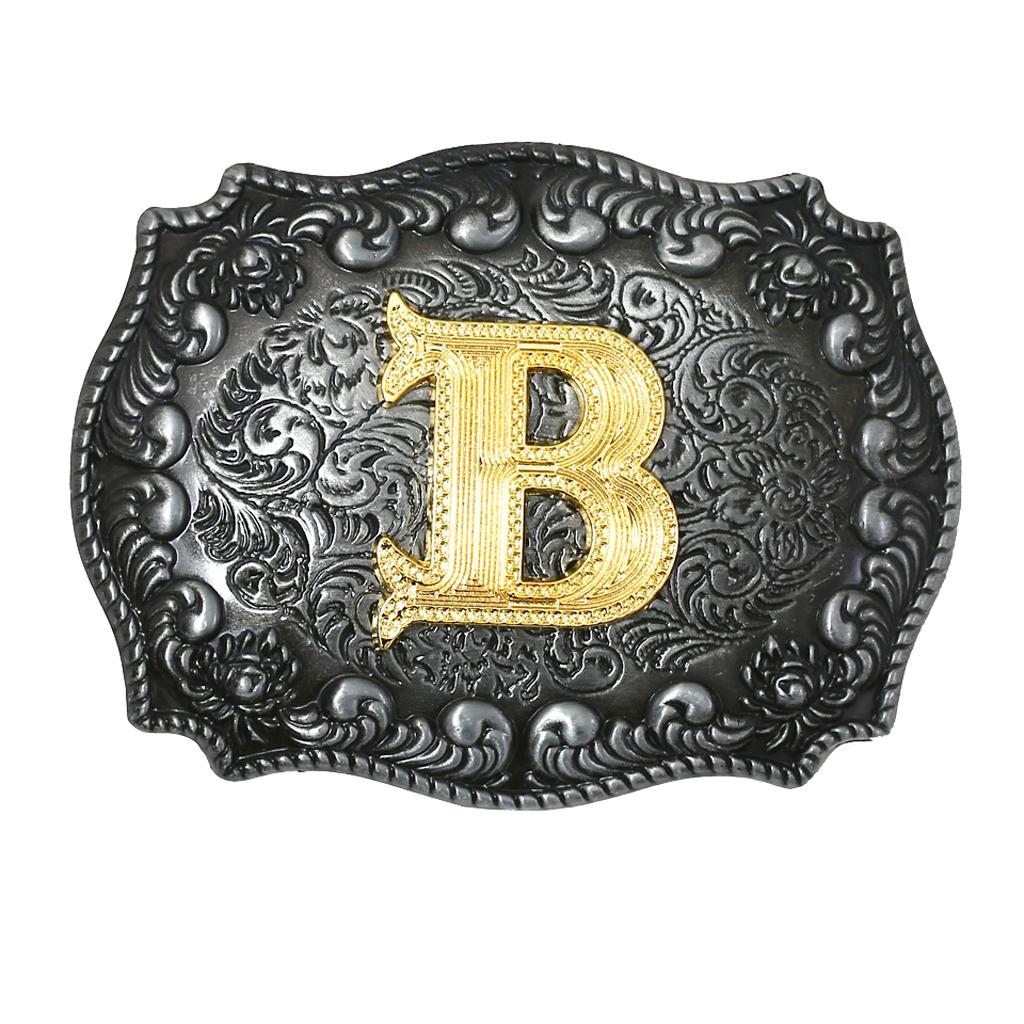 Western Cowboy Golden Initial Letter A-Z Metal Belt Buckle Men's Accessory A