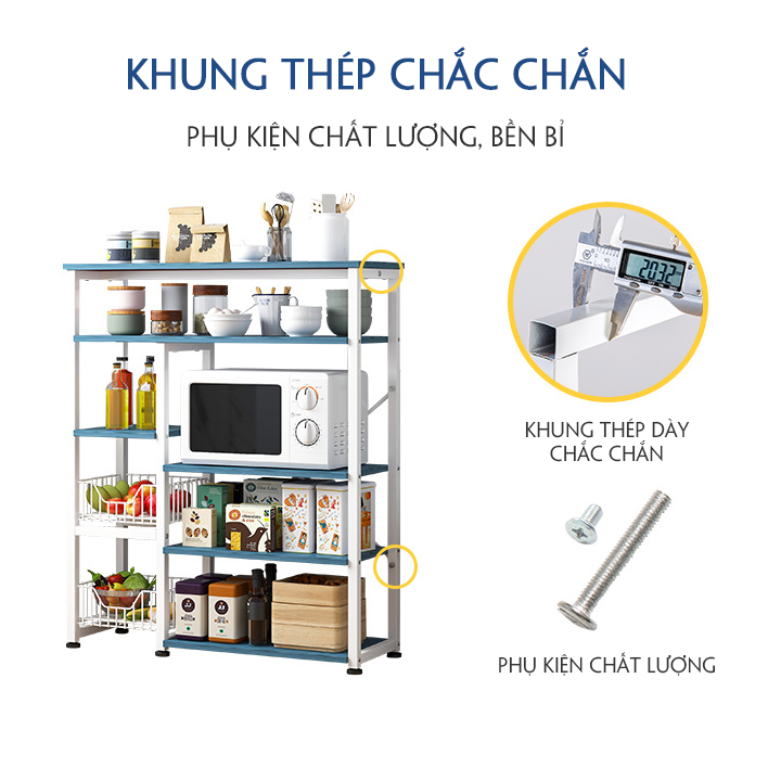 Kệ lò vi sóng, nồi cơm điện đa năng 80x30x82cm, kệ gỗ nhà bếp để lò vi sóng ngắn để đồ rộng thép sơn tĩnh điện cao cấp, giỏ lưu trữ dạng lưới thông thoáng, đệm chân chống trượt, khung thép không rỉ siêu chắc cao cấp