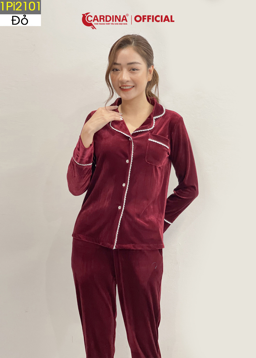 Đồ bộ pijama nữ CARDINA chất nhung tăm cao cấp kiểu dáng thanh lịch sang trọng 1Pi21