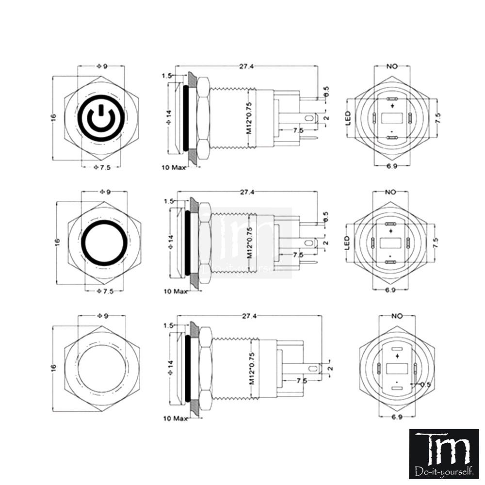 Nút Nhấn Có Đèn Phi 12mm 12V